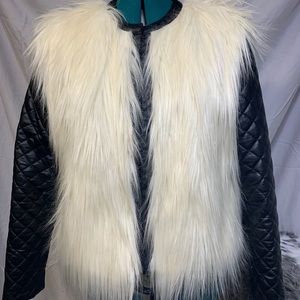 Amisu faux fur and faux leather jacket